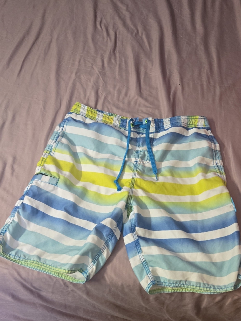 Men's Blue & Lime Striped Swim Trunks